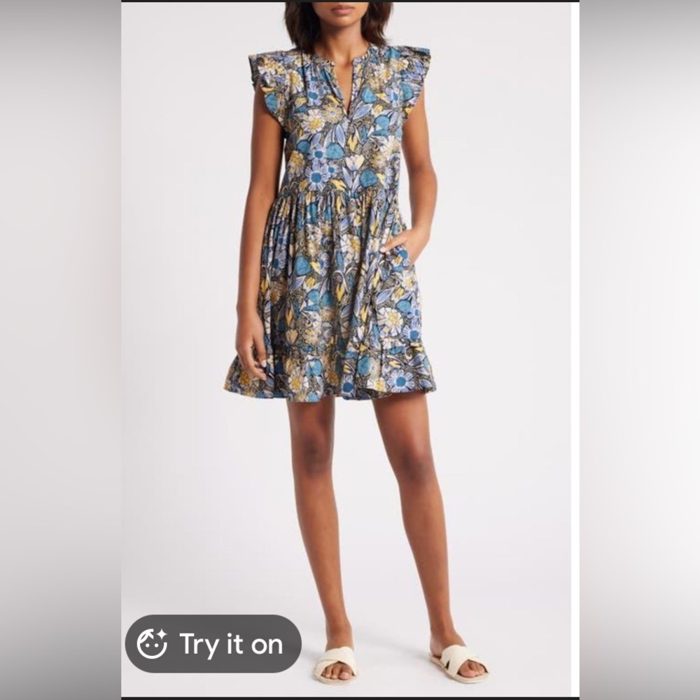 Caslon Print Ruffle Shoulder Minidress
